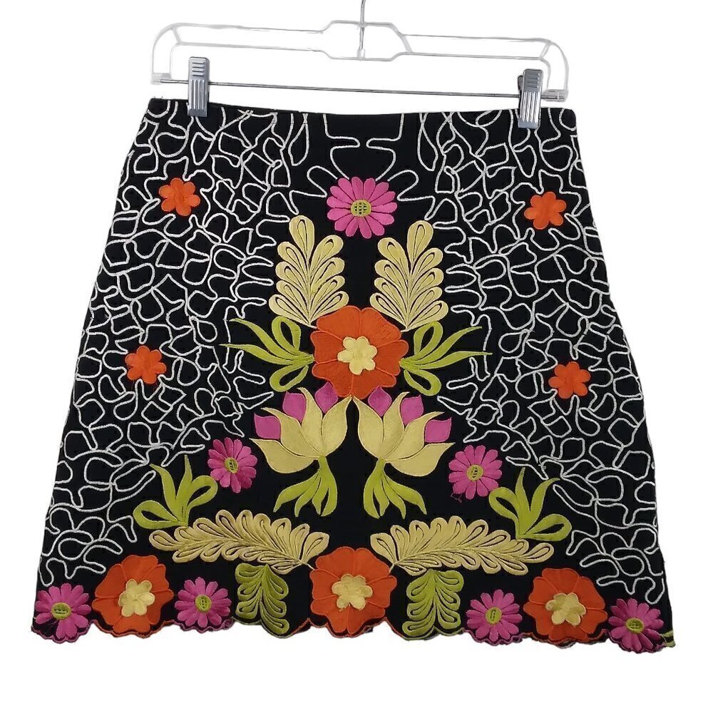 P.S.N.Y. BY SAMAN PETITE | EMBROIDERED A-line Mini Skirt Black | Size 2P